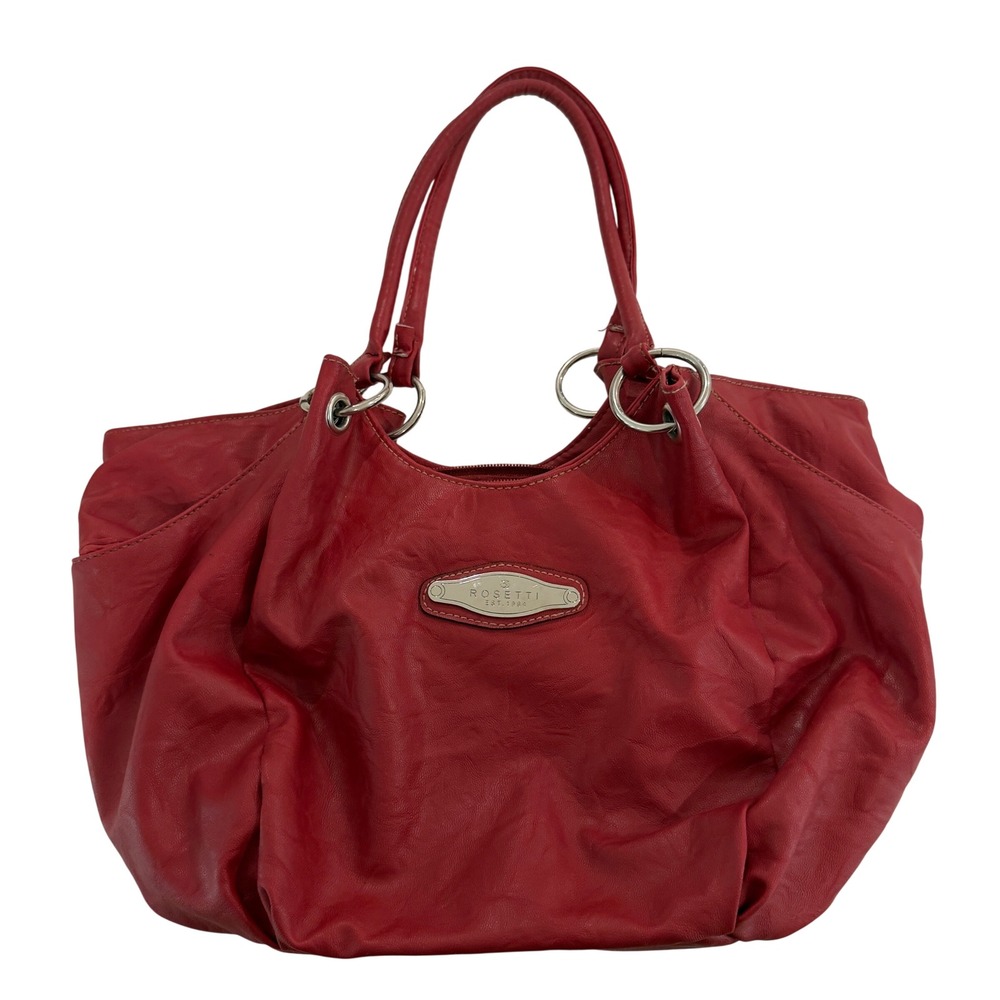 Modern Womens Large Rosetti Shoulder Bag Red Faux Leather Slouchy Tote Handbag